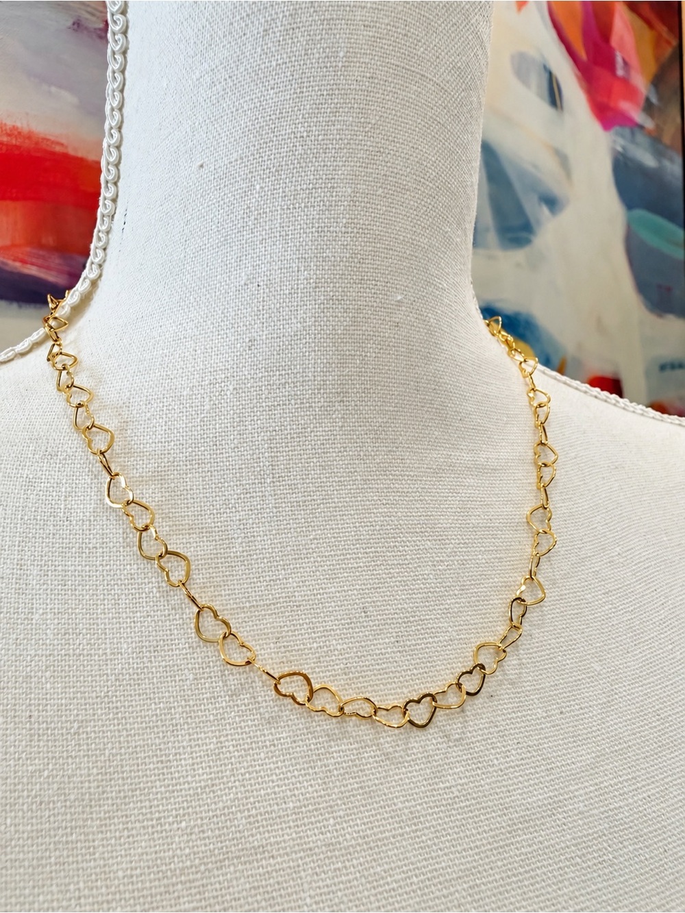 18K Solid Yellow Gold NEW Adjustable Heart Link Charm Necklace 18” 2.64g Gift